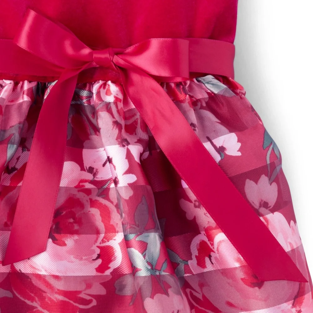 Children’s Place NWT! Girls 7/8 Pretty Red Velvet & Floral Dress